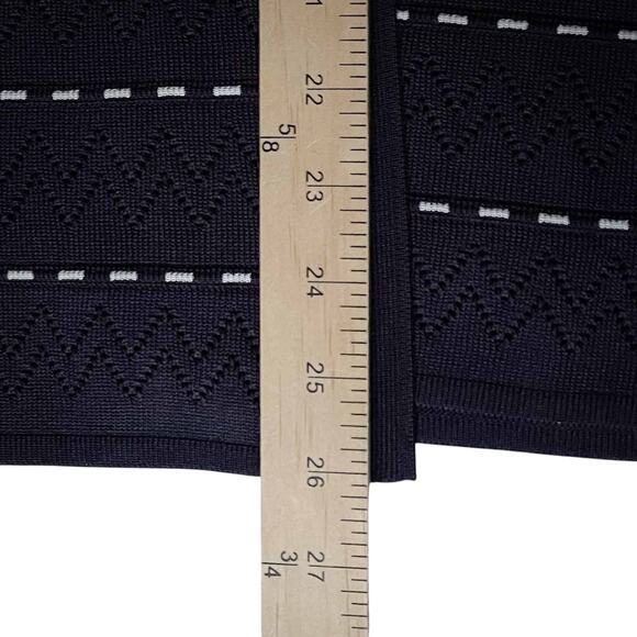 Womens Misook Chevron Eyelet Open Front Cardigan Navy Blue Stripe Acrylic Size L - Picture 7 of 7